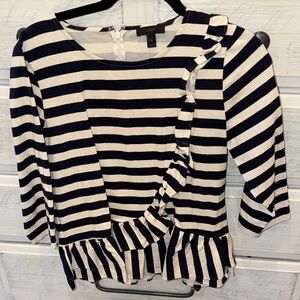 J. Crew Navy and White Striped Ruffle Top